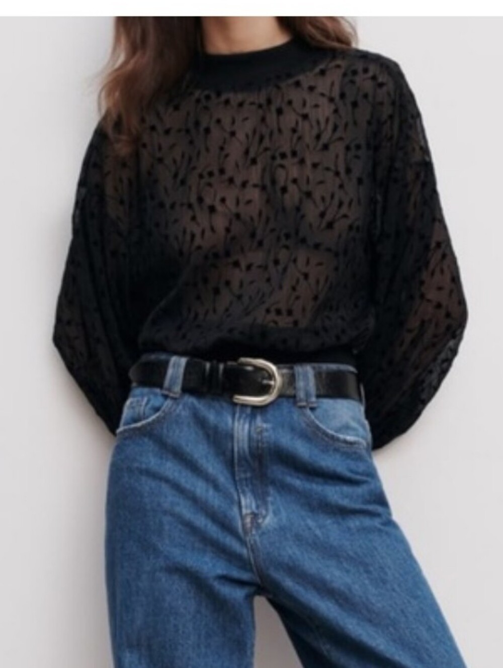Zara Elegant Semi Sheer Black Blouse Top - Picture 2 of 12
